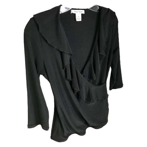 White House Black Market Top Women XS Ruffle Cocktail Old Money Preppy Chic Boho - Picture 1 of 8